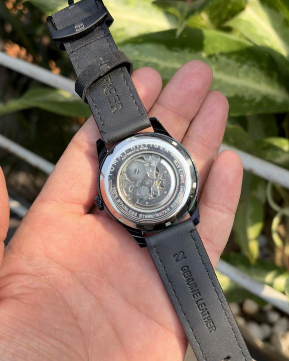 Tommy_hilfiger Automatic Leather Black-Silver-Black