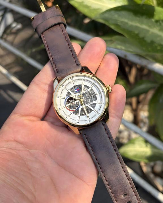 Tommy_hilfiger Automatic Leather DarkBrown-Gold-White