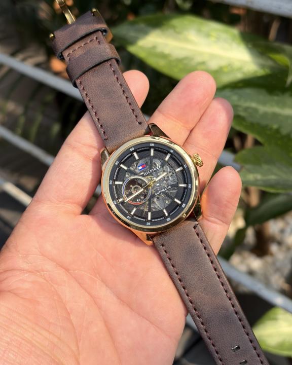 Tommy_hilfiger Automatic Leather DarkBrown-Gold-Black