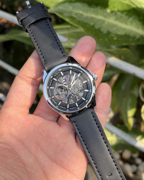 Tommy_hilfiger Automatic Leather Black-Silver-Black