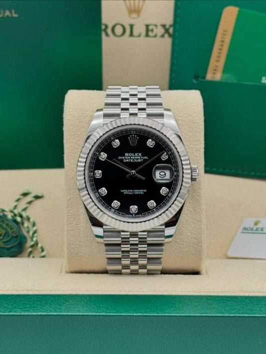 Role_x Oyster Perpetual Date Just Diamond Silver-Black